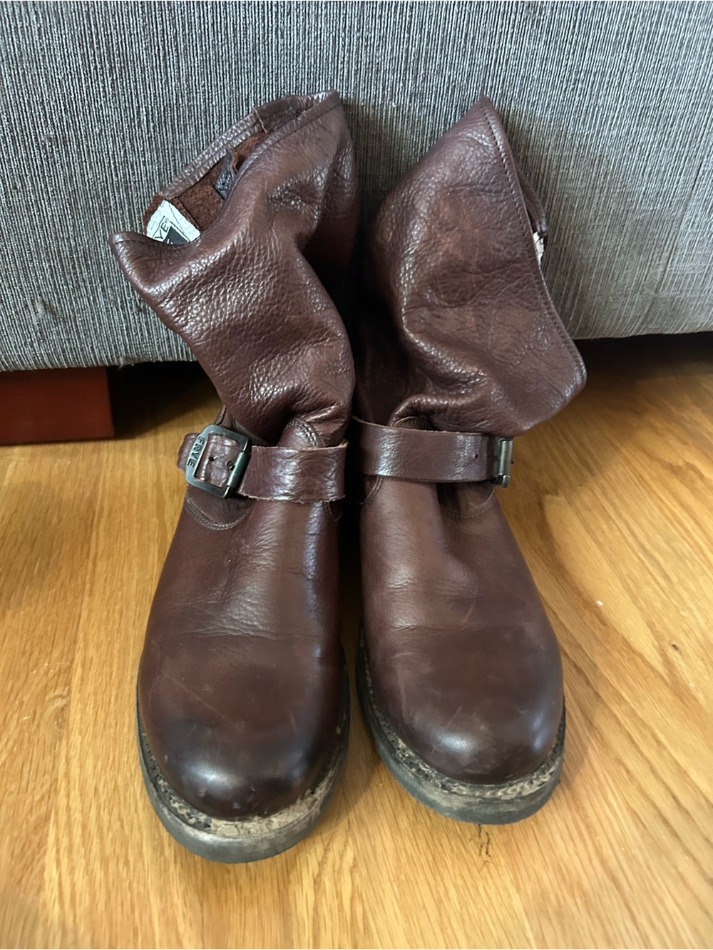 Frye Brown Leather Ankle Boots with Buckle